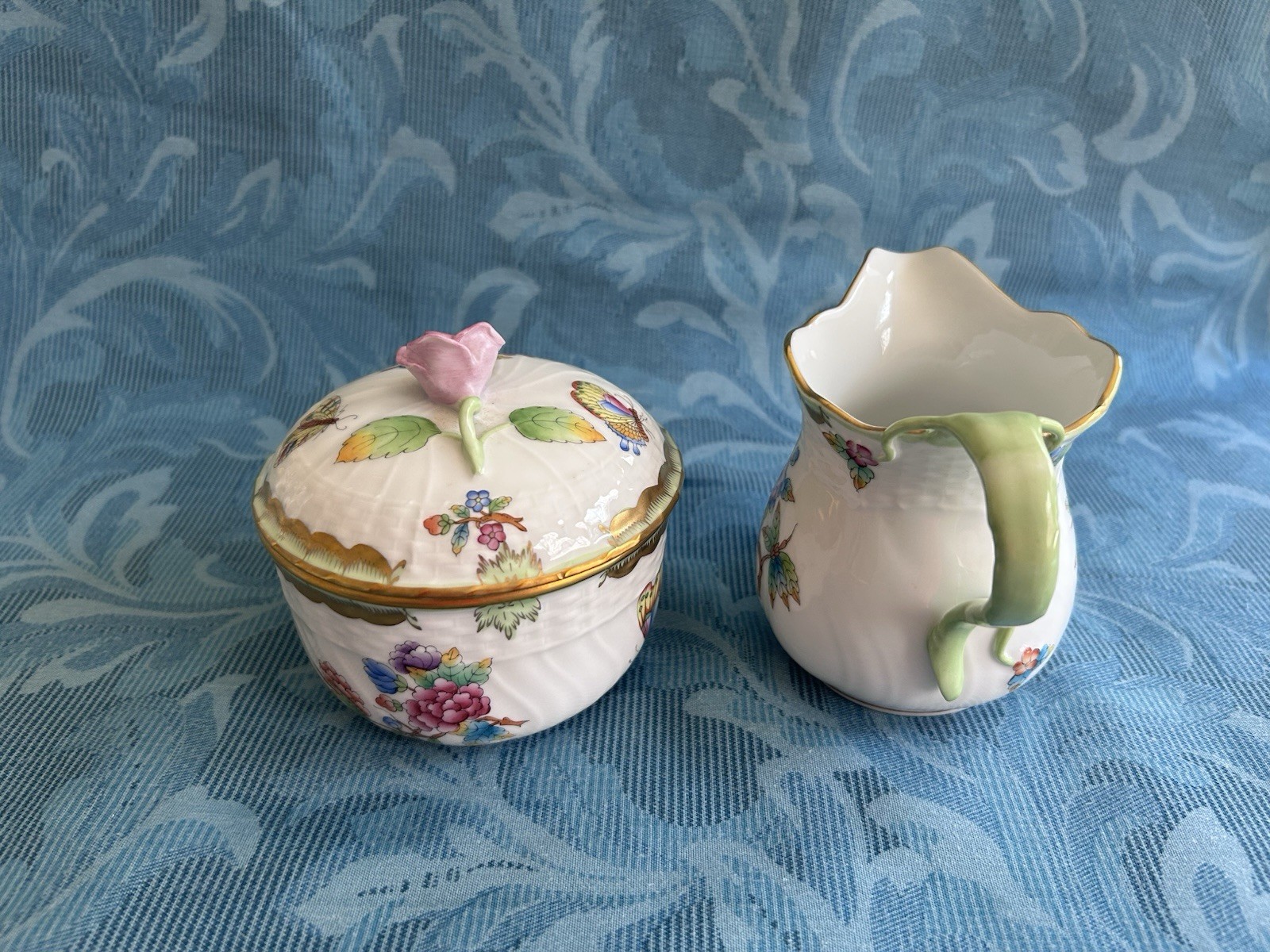 Herend Queen Victoria Creamer and Sugar Bowl with Lid