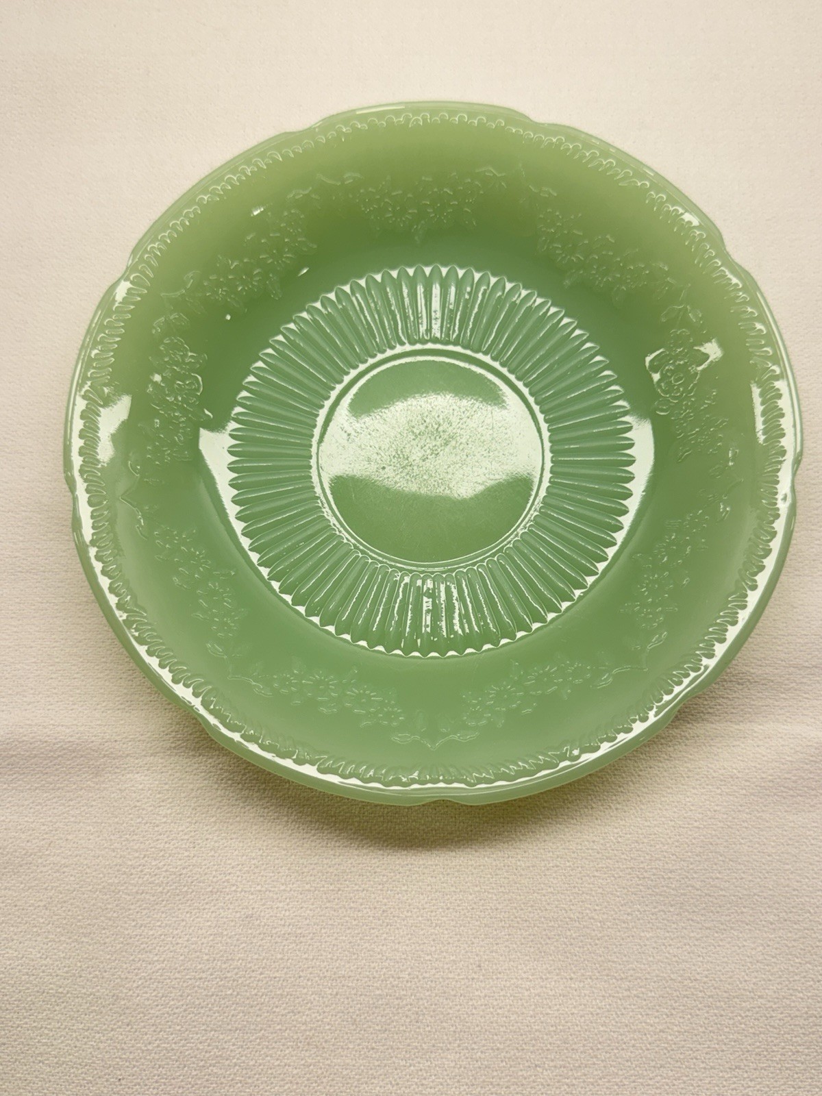 Vintage Fire King Jadeite Alice Saucer Plate 6″ Floral Scalloped Edge Unmarked