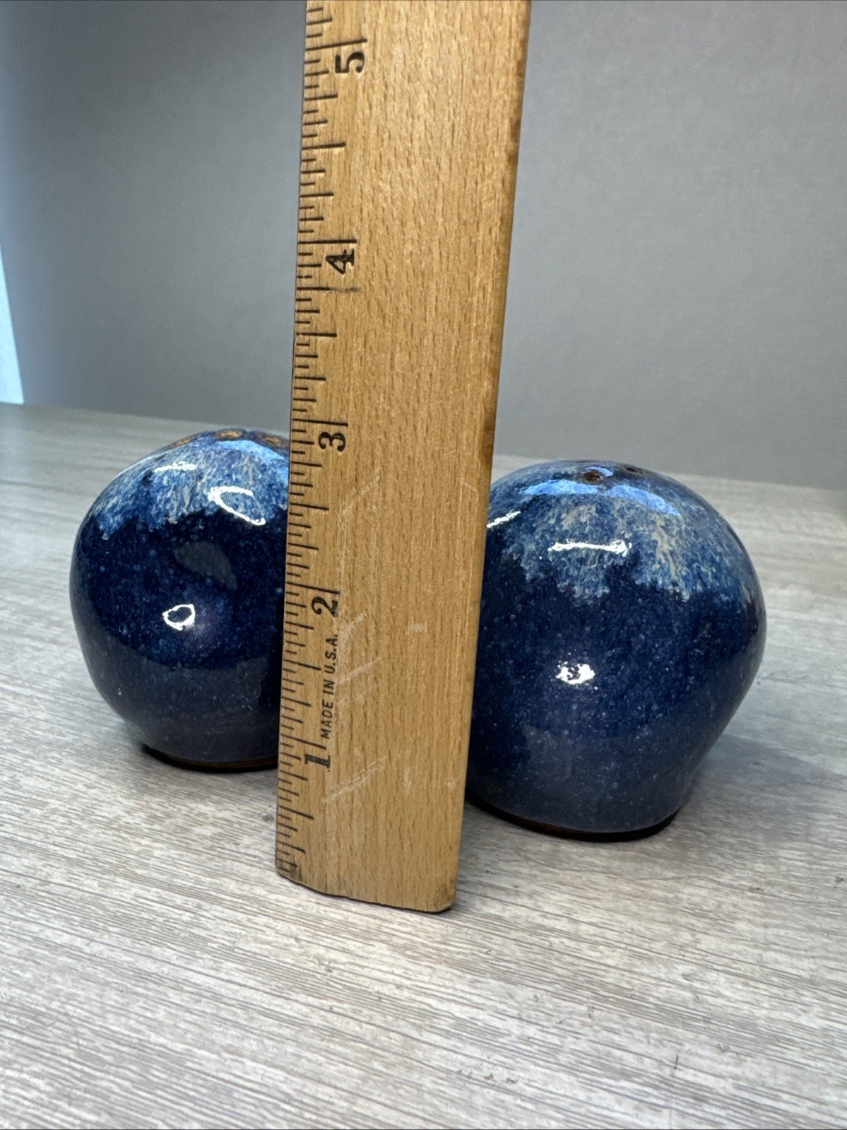 Studio Art Stoneware Pottery Salt & Pepper Shakers Asymmetrical With Dimples