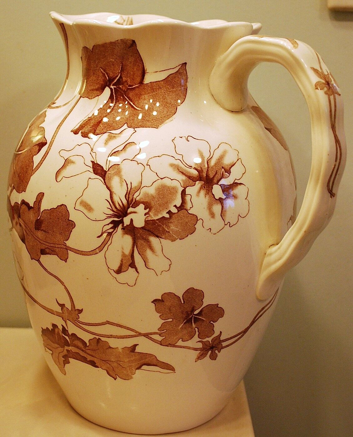 Antique ‘BETA’ Victorian Water Pitcher FURNIVALS IRONSTONE TRANSFERWARE POTTERY
