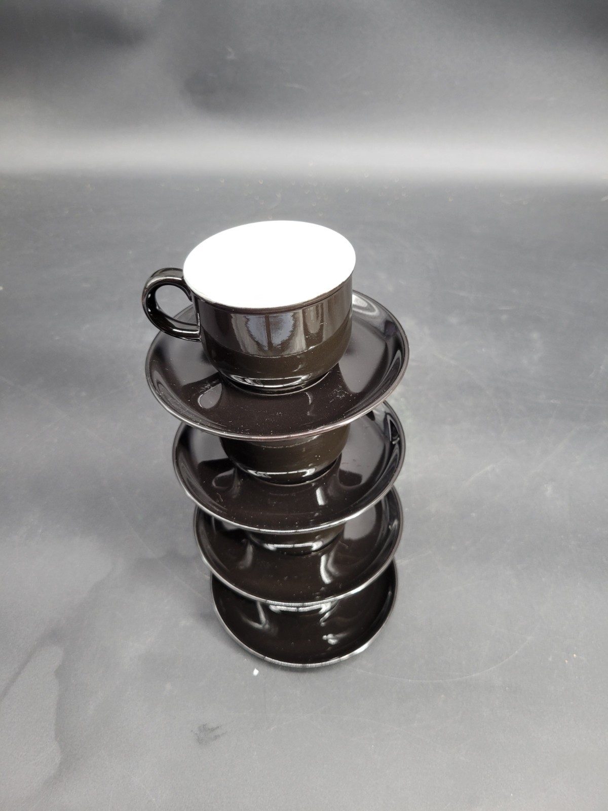 4 Black Glazed 2 1/8″ Teacup/Coffee Cup w/ Four 5″ Saucer Sets 8-Pieces Total