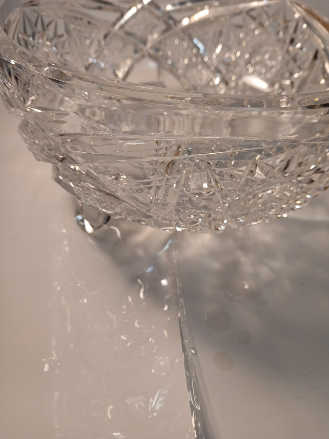 Crystal Leaded 3 Footed Cut Glass Centerpiece/Serving Bowl Weighs Over 4 Pounds