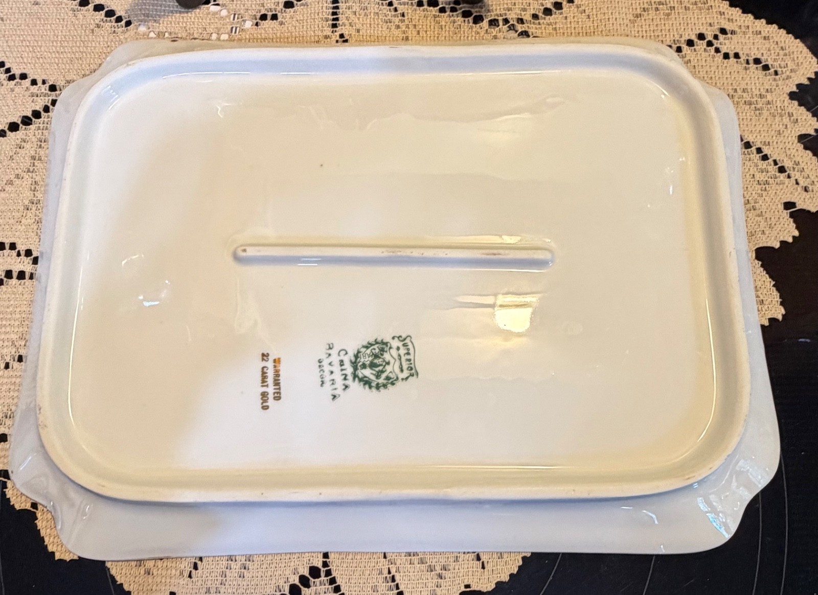 Vintage Superior China Bavaria 22 Carat Embossed gold n green Platter