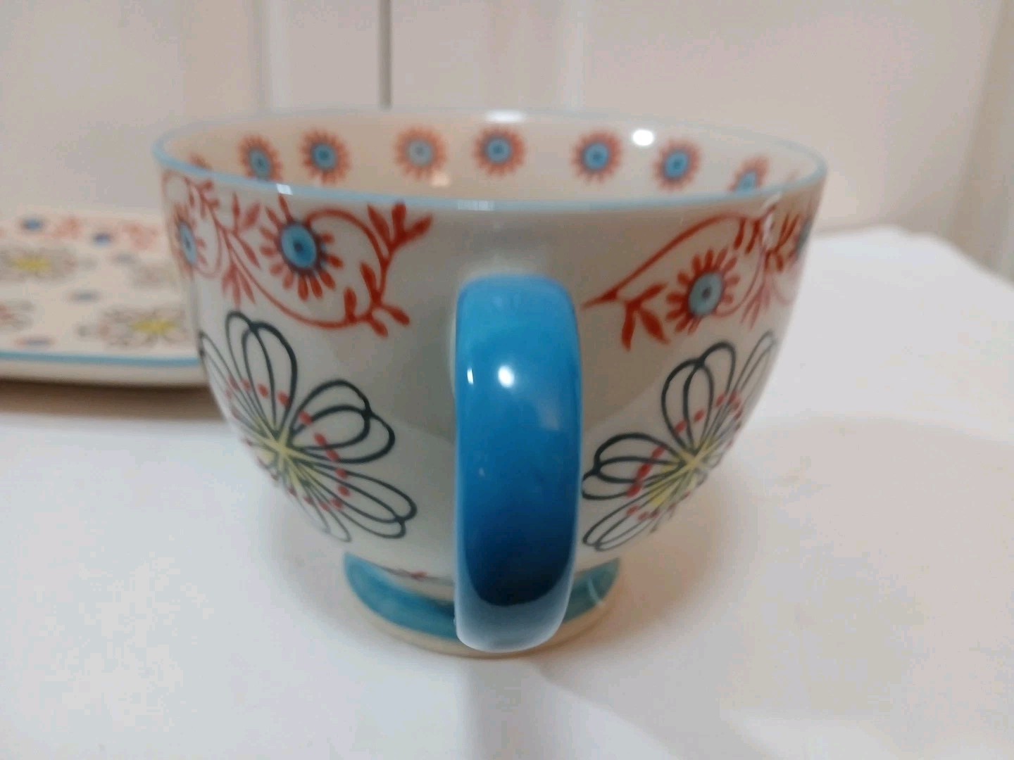 New Yokohama Studio Mug Plate/Saucer Hand Painted Lt Blue Yellow Raised Design