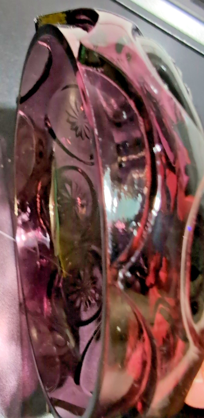Vintage LE Smith Amethyst Glass Moon & Stars Lidded Compote/Candy Dish 8″