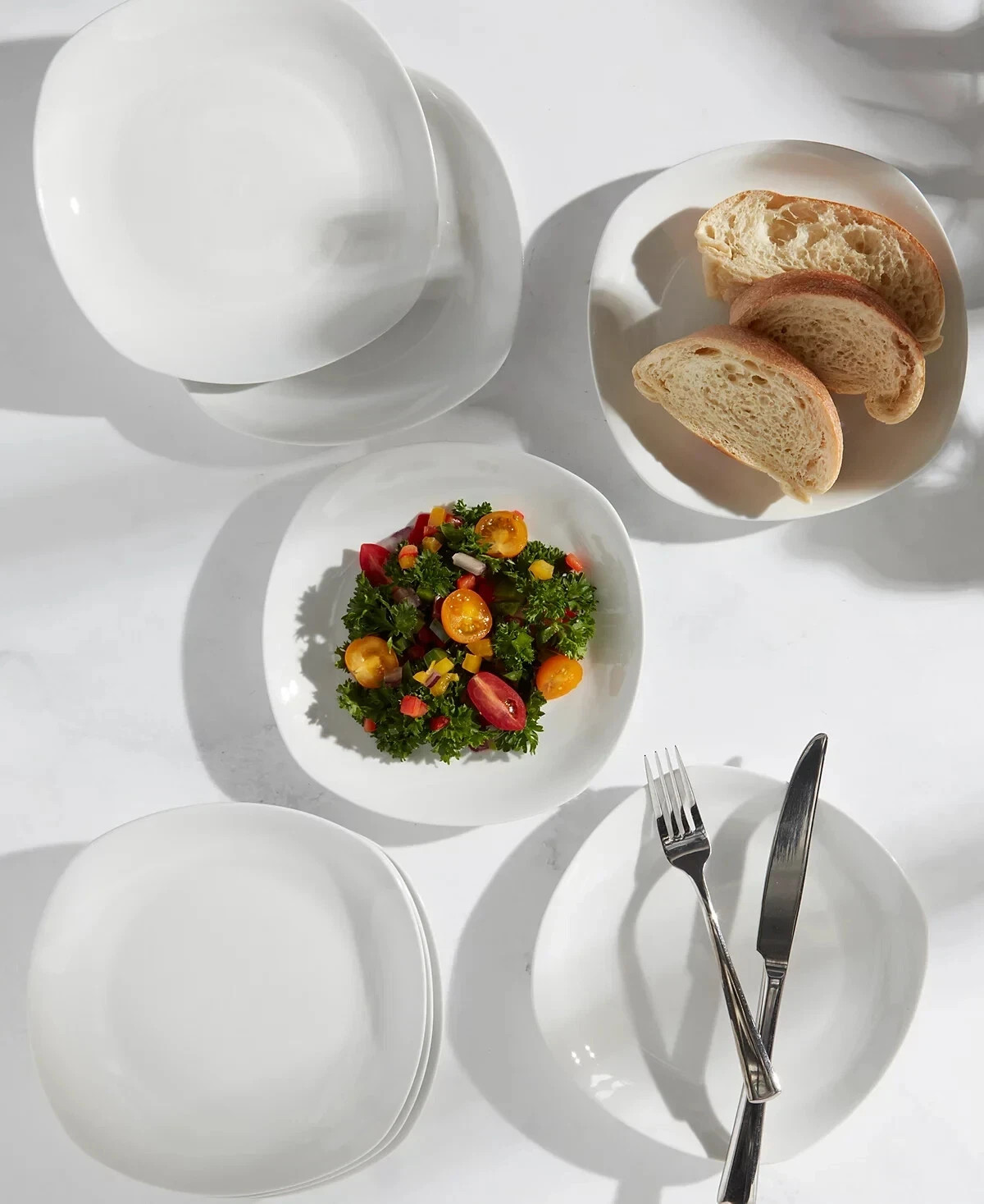 Studio Tu Ceramic 4-Piece Square Ceramic Salad Plates, White