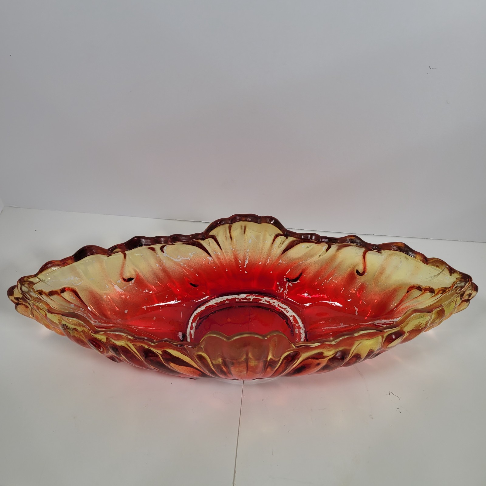 VTG Amberina Jeanette Glass Gondola Bowl 1950’s 1577S13