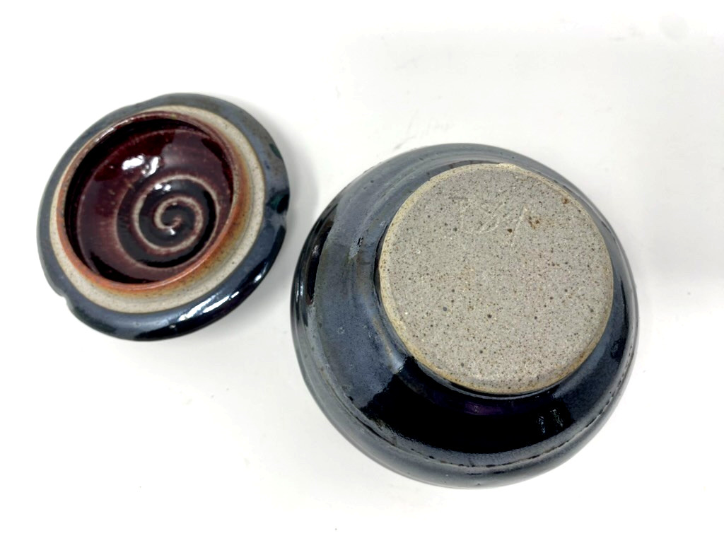 Handmade Studio Pottery Lidded Jar – High Fire Reduction Glaze – Blue Black Ston