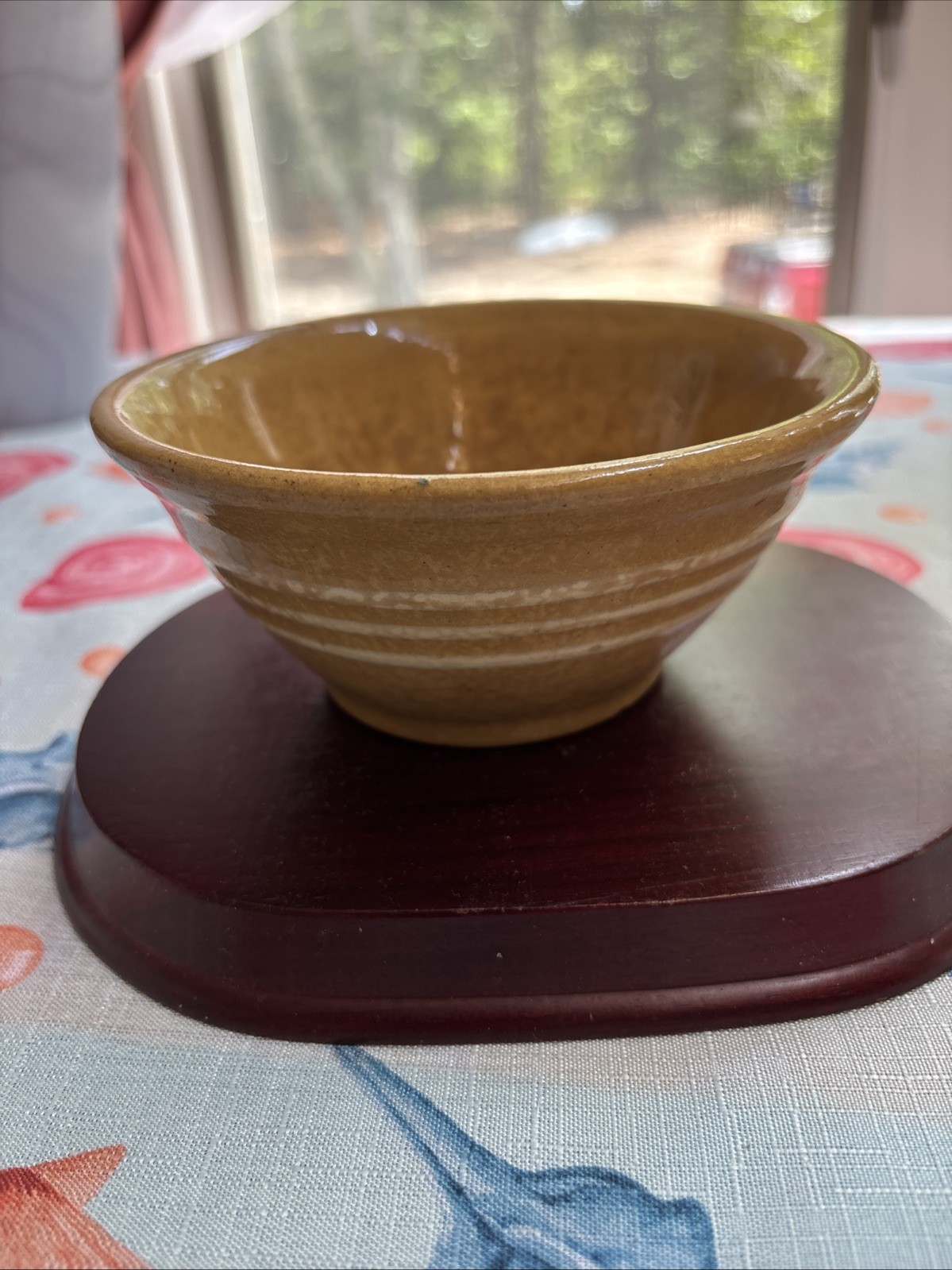 RARE ANTIQUE VINTAGE TINY 5 ¼” McCOY 3 WHITE BAND BOWL YELLOW WARE MINT