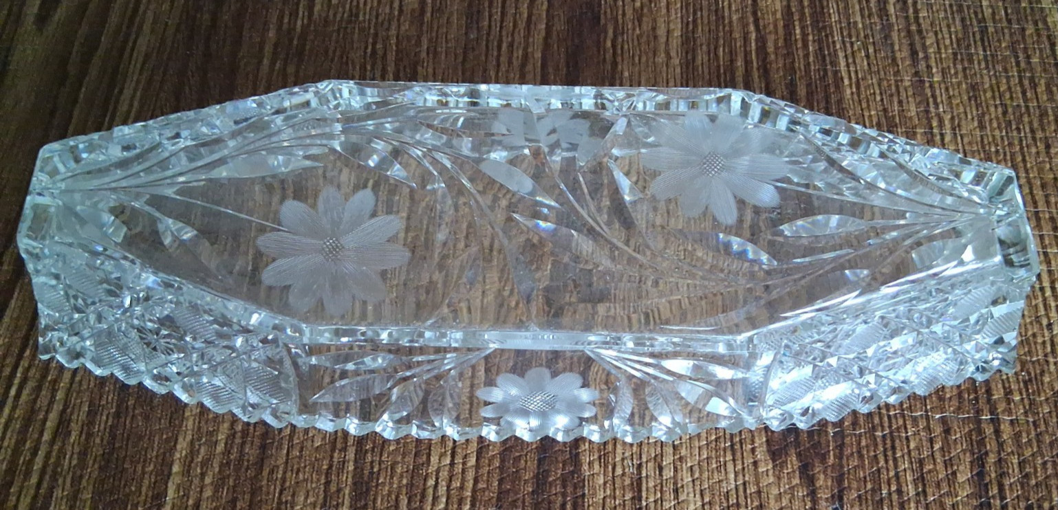 American Brilliant Period Cut Glass Crystal Celery Dish 12″ X 4.5″ Vintage