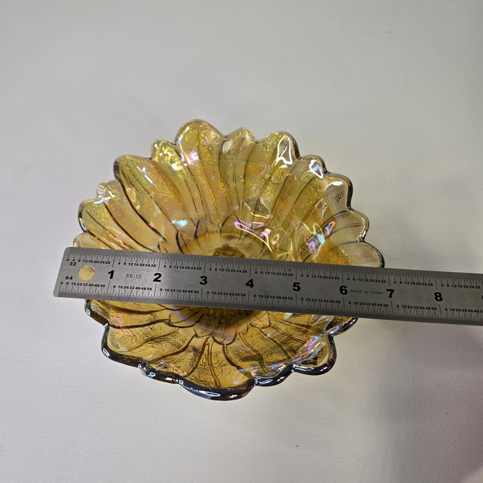 Vintage Indiana Iridescent Carnival Glass Marigold Sunflower Candy/Trinket Dish
