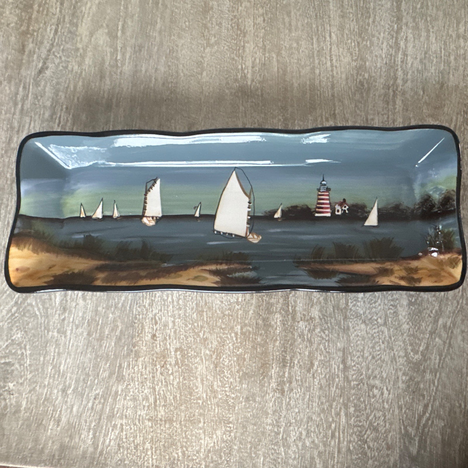 “By The Sea” Hand Painted Earthenware Bread Tray by artist David Carter Brown