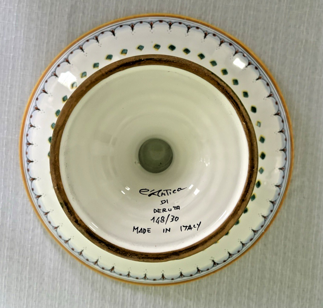 Deruta Italy-Raffaellesco Yellow Dragon-Pedestal Bowl-Artist Signed-EC-Vintage