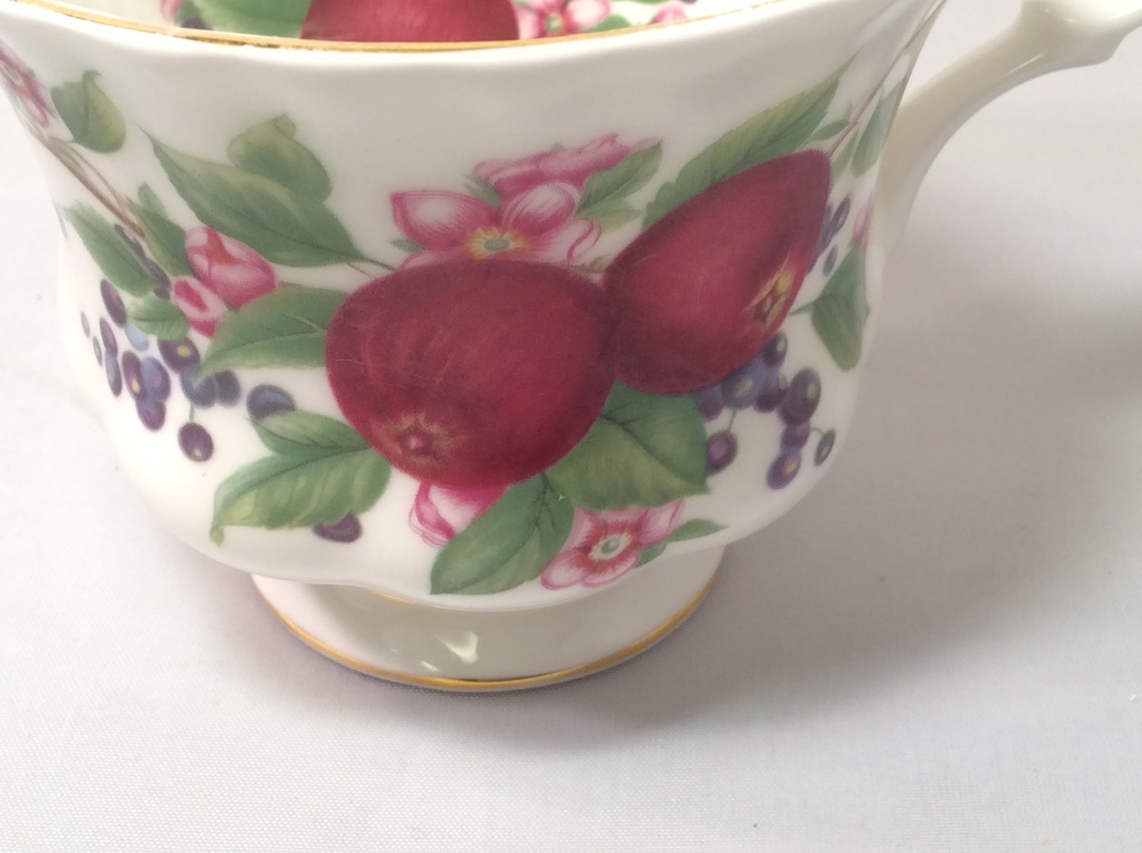 4 Fruit Royal Albert Bone China Teacups, Fruit Grapes, Peaches, Pears & Apples