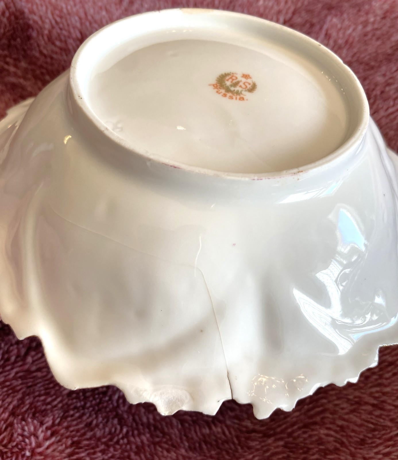 Antique RS Prussia Porcelain Serving & Berry Bowls Floral Pink Roses 7 PC Set