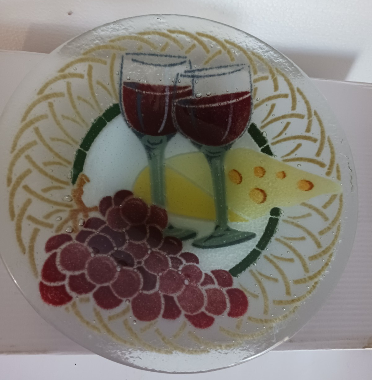 Appetizer 2 Serving Plates Peggy Karr French Italy Wine Cheese 10.5, 8.5″ sgn