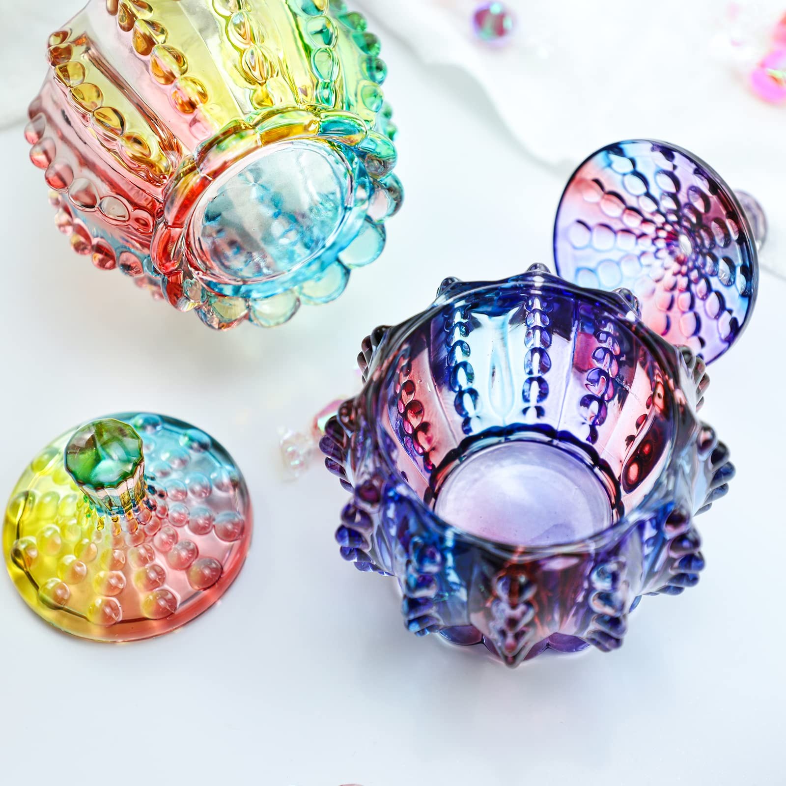 FLYING BALLOON Elegant Embossed Colorful Crystal Glass Candy Box with Lid Food J
