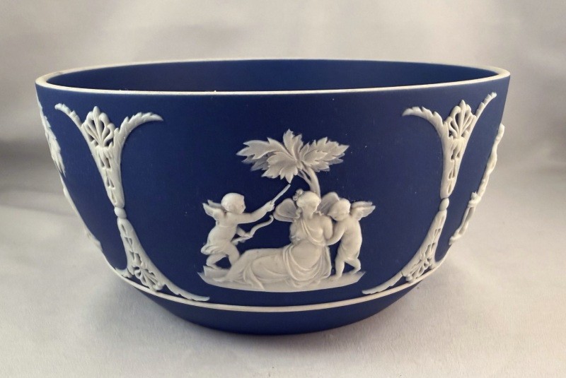 VERY RARE! Antique Wedgwood Jasperware Dark Cobalt Blue DOUBLE DIP Waste Bowl
