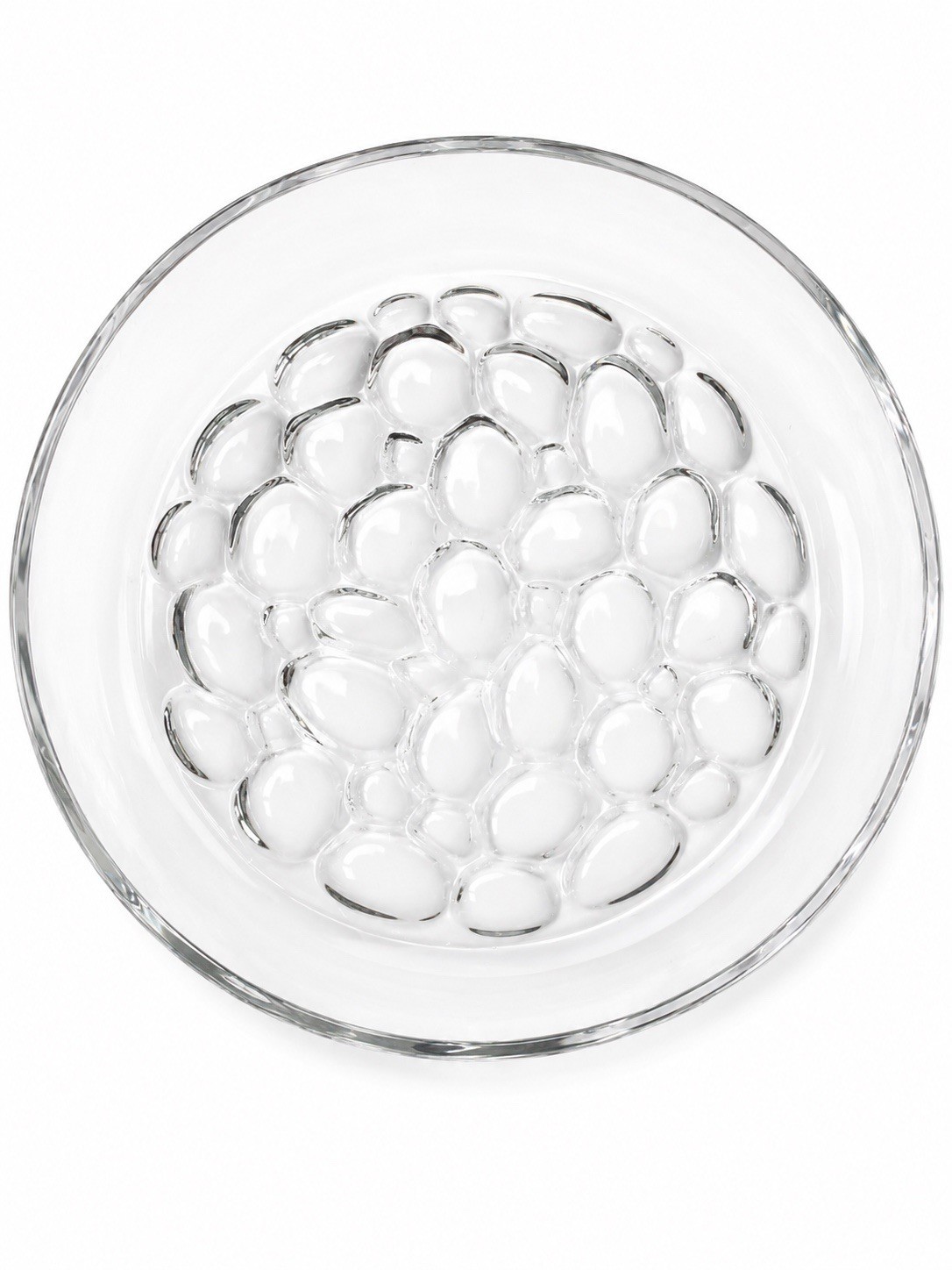 Hoya Pebbles 12” Round Glass Platter Clear Bubble Pattern Serving Tray Japan