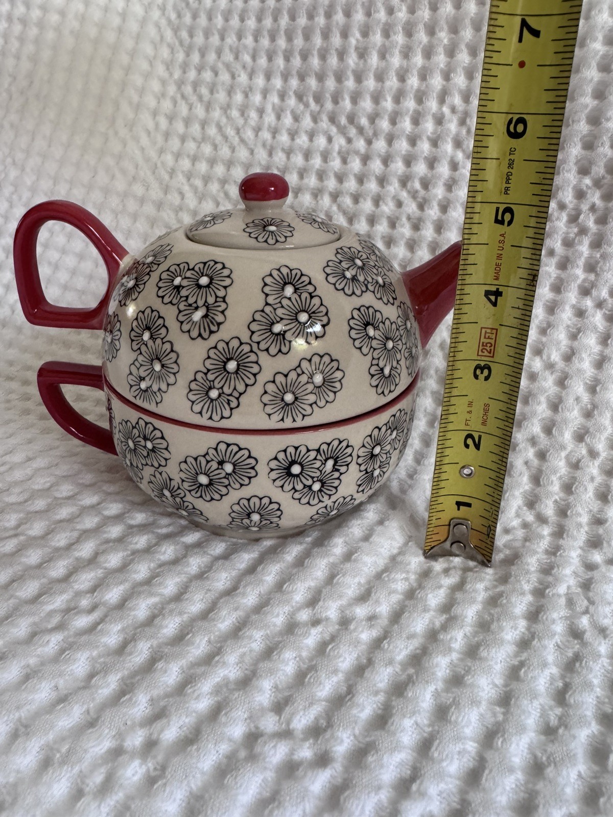 Yokohama Studio Hand Painted Whimsical Ceramic Teapot & Cup Mug Stacked Duo Set
