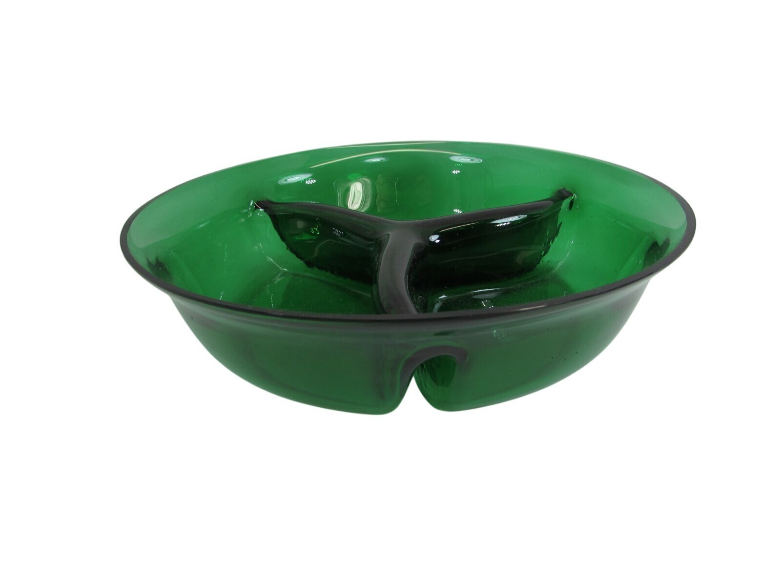 Vintage Green Glass Divided Serving Dish 3 Section 51375