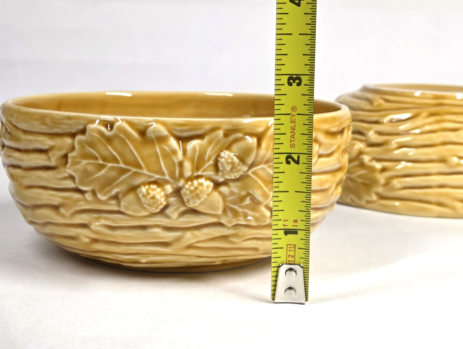Bordallo Pinheiro Portugal Oak Leaf Gold Set of 3 Cereal Bowls 5.5″ EUC