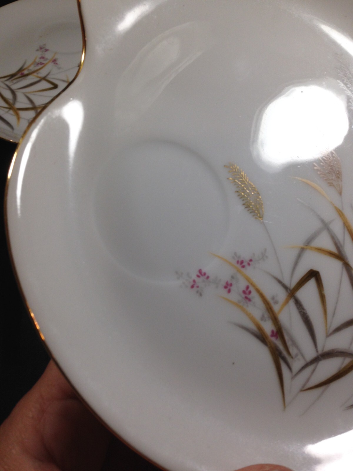 Set of 3 Summit Fine China Gold Trim Wheat Pattern Snack Plates