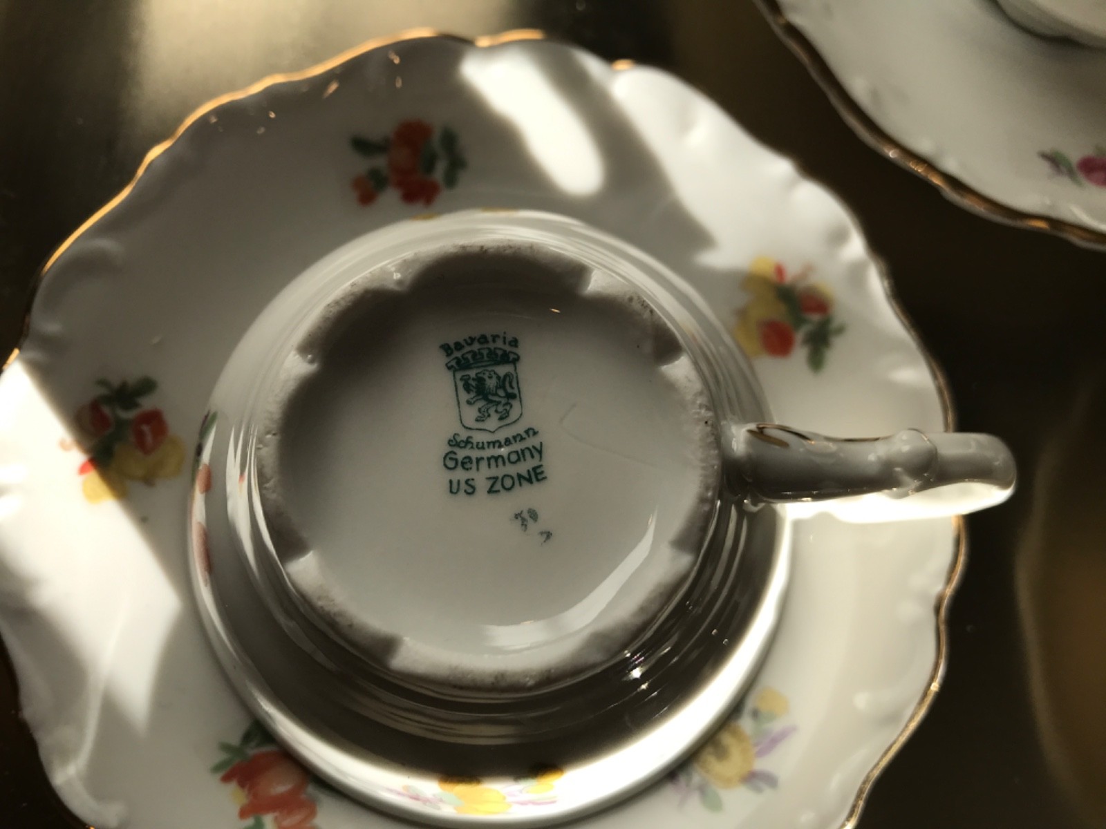 VTG Mitterteich Bavaria Meissen Floral Teacup & Saucer, Set of 4, Gold trim EUC