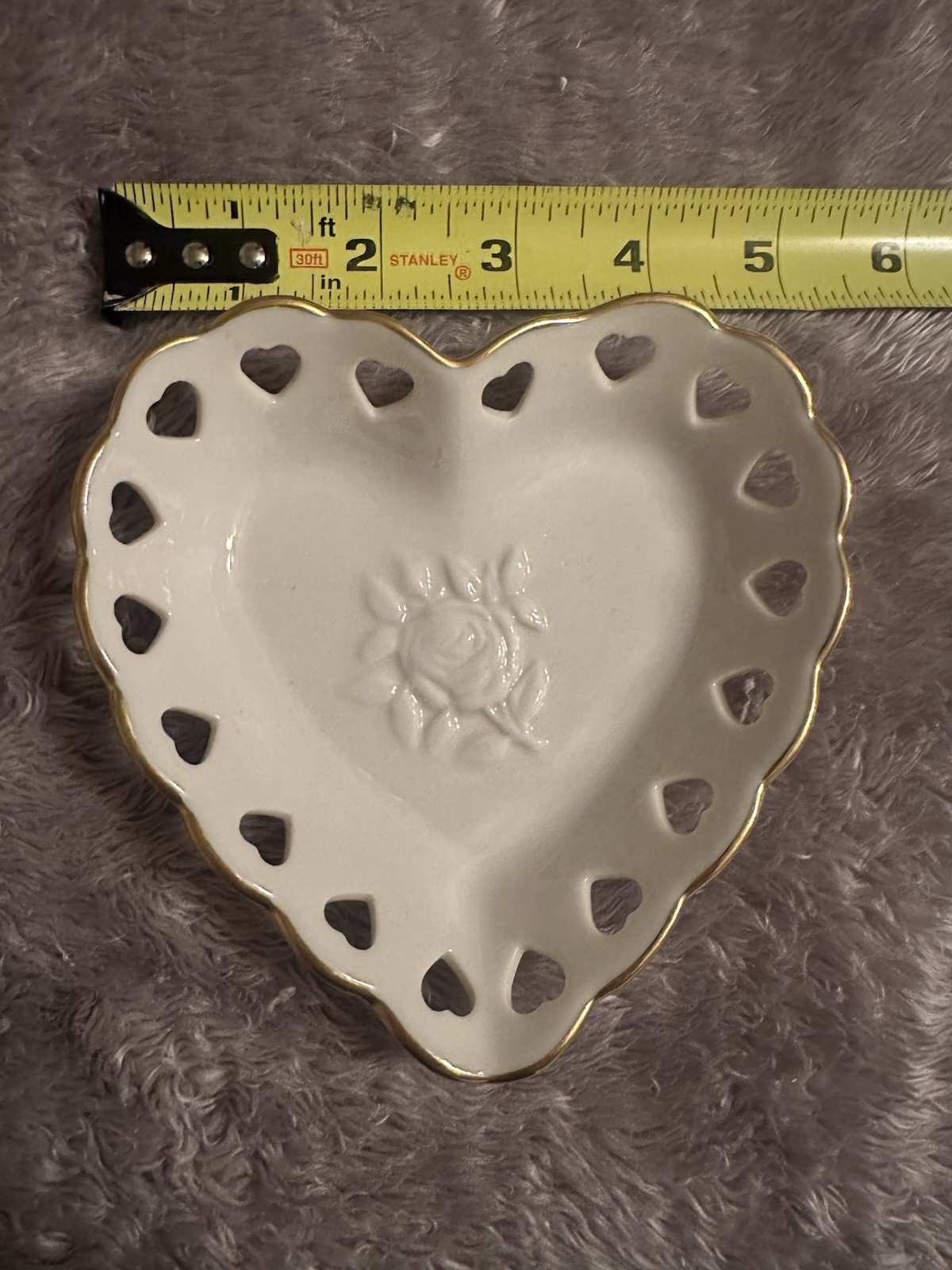Vintage Lenox Heart-Shaped Porcelain Dish, Pierced Hearts, Gold Trim 5in 2oz