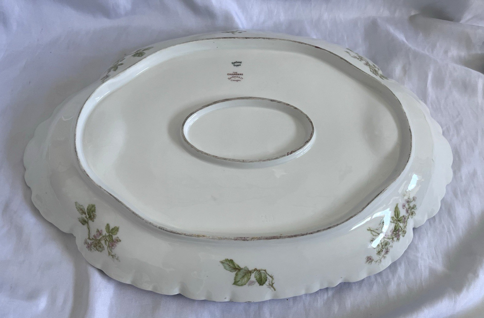HAVILAND Limoges Charonne 20″ oval serving platter w/ wells. Limoges