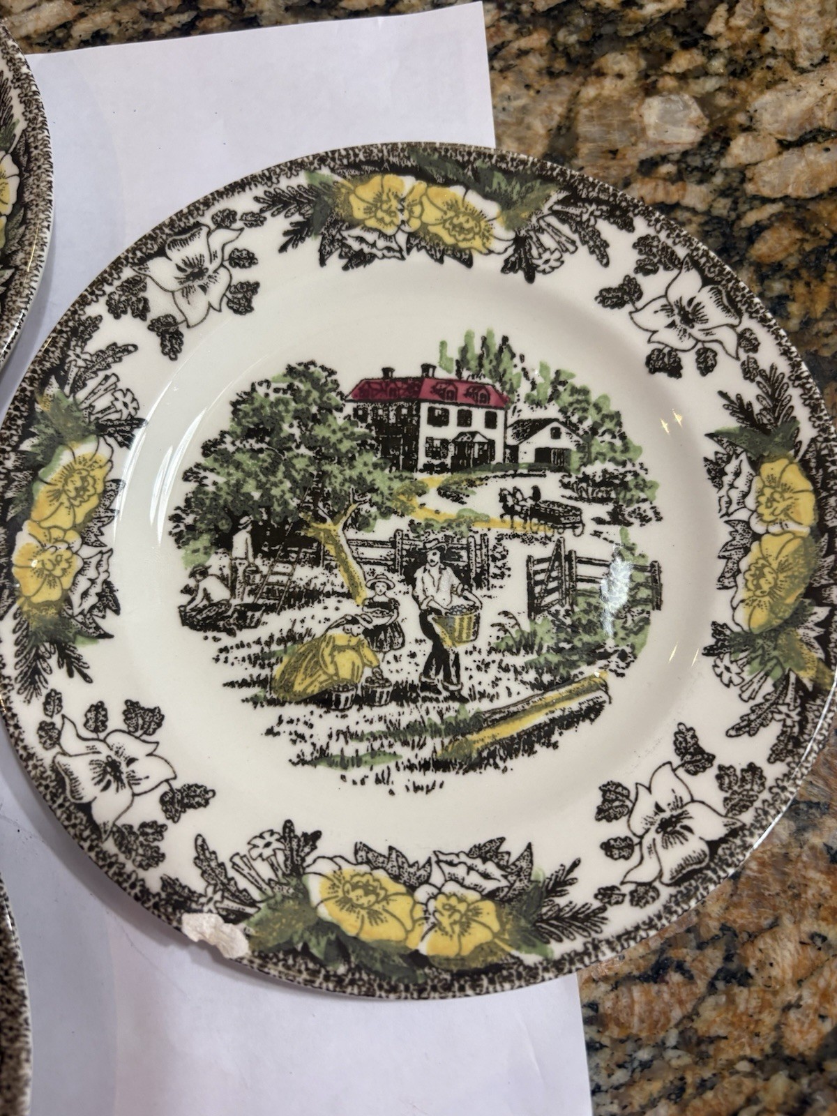 Royal China Fair Oaks Small Bread Plate With Farm Scene And Floral Border-3