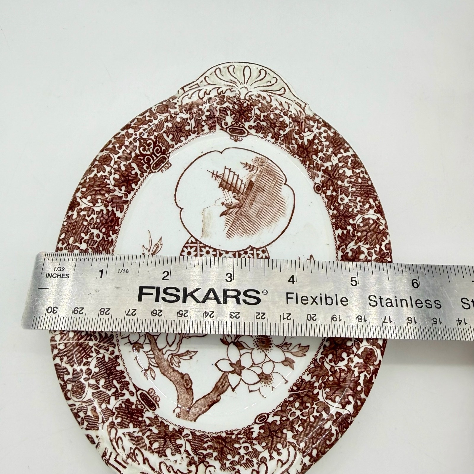 Antique Copeland Spode Aesthetic Brown Transferware Ship Small Platter Tray 1882
