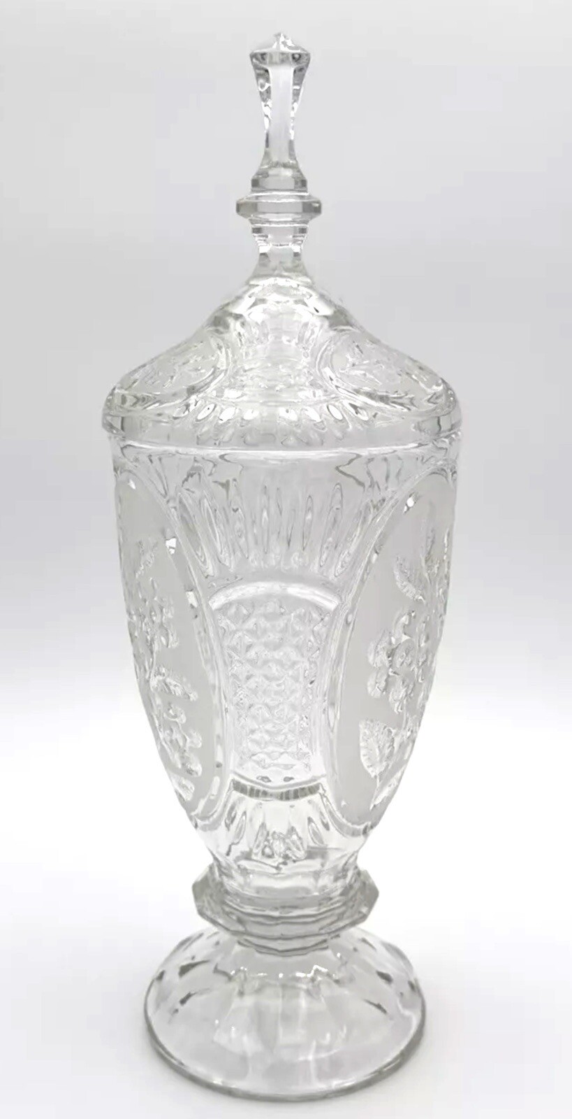 Apothecary Jar Lidded Etched Floral Patterns 15″ Crystal D’Adriana of Yugoslavia