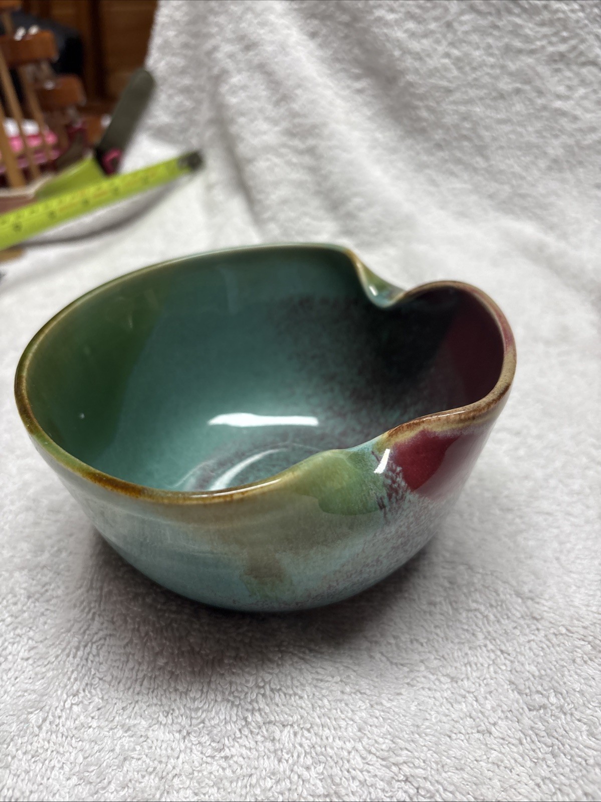 Pottery Bowl With Pinched Sides Grea Color Signed P Jones 6” Across
