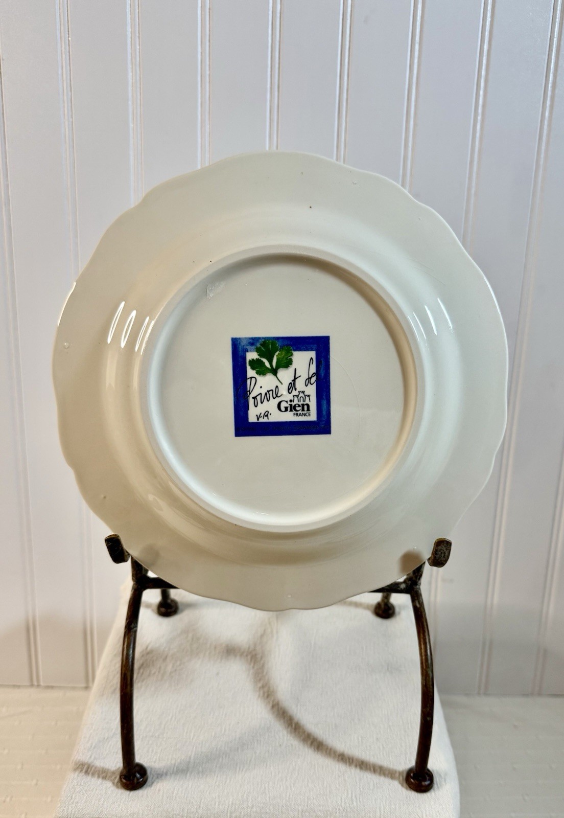 Poivre Et Sel Blue Vint. Set of 4 Salad Plates 8.75″ Faiencerie De Gien France