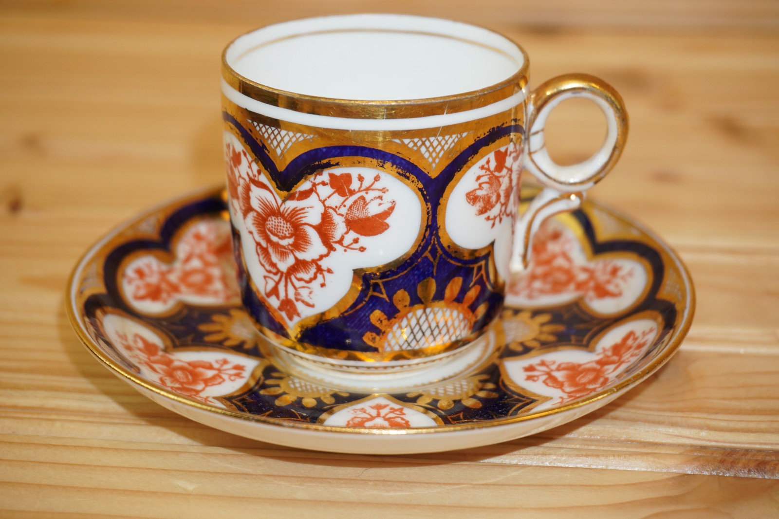 Wileman (Shelley) 3464 (Foley) Gold Rust Blue Demitasse Cup & Saucer SET (B2)