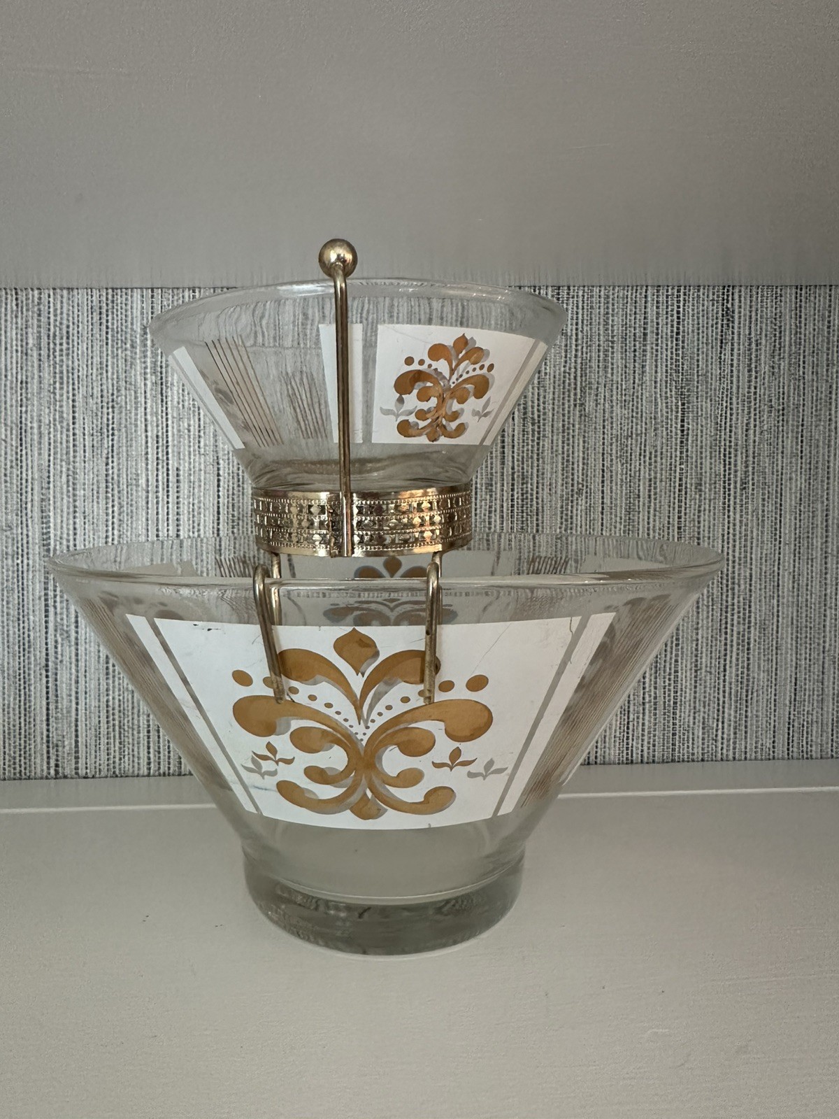 1960s MCM Vintage Vtg Anchor Hocking Fleur-de-Lis 2 piece chip dip set