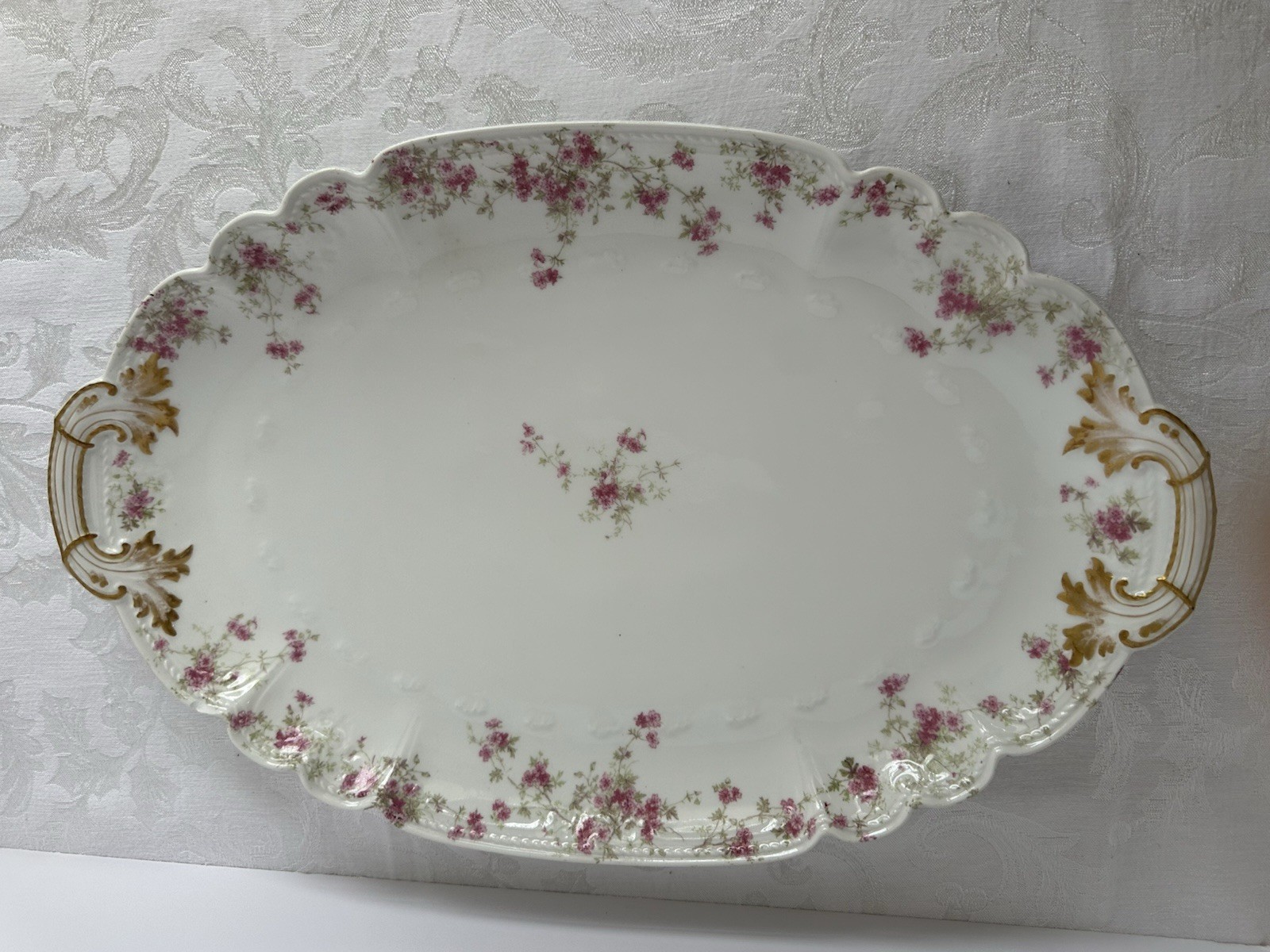 4 Charles Field Haviland Limoges Embossed Serving Platters W/Pink Floral Sprays