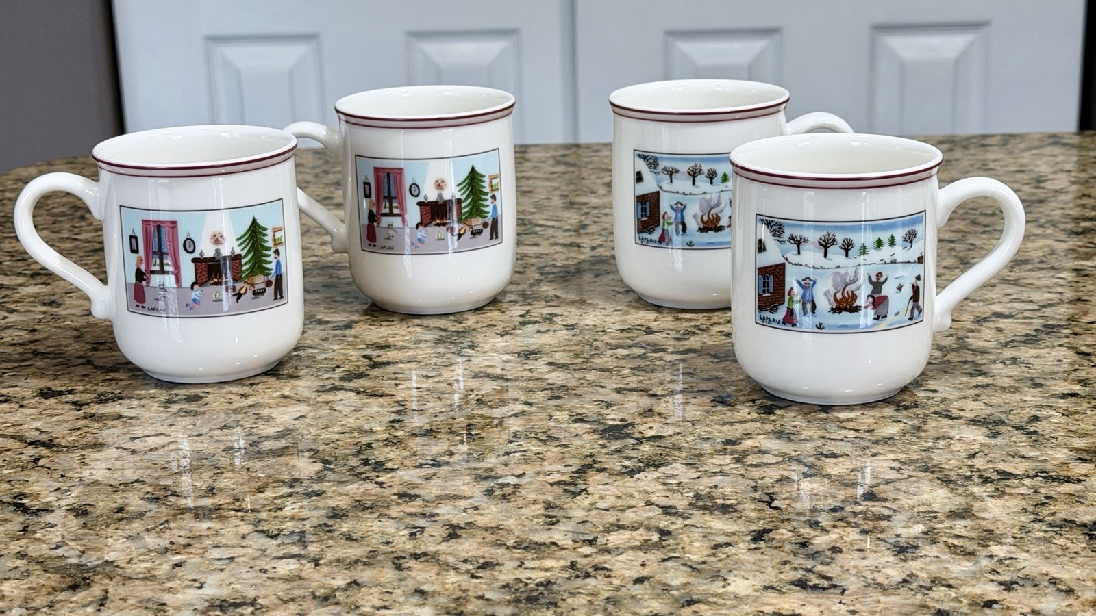 Villeroy & Boch Naif Christmas Mugs Set of 4 Luxembourg Fine China 3-5/8” Unused