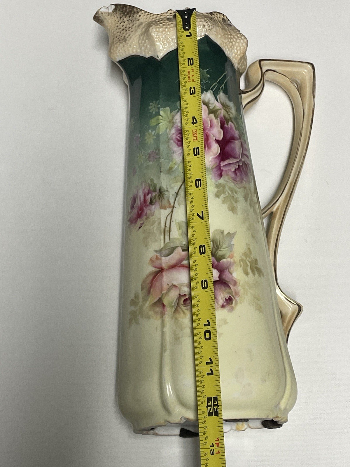RS Prussia HEAVY 12 Inches LARGE CLASSIC TANKARD FANCY ROSES GOLD ACCENT
