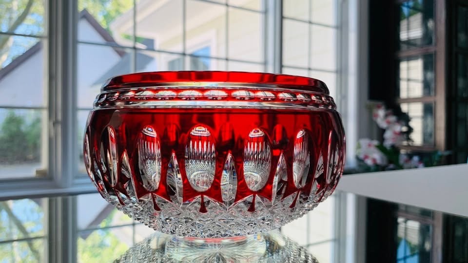 Waterford Clarendon Ruby Red Cut to Clear Crystal Bowl 6″ Signed; MINT