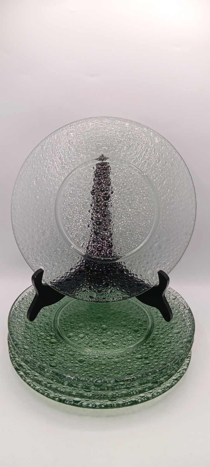 Vintage 70s Czech Pavel Panek Sklo Union Green Bubble Glass 10.75″ Dinner Plate
