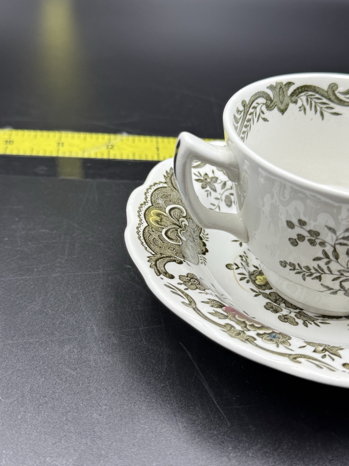 Ridgway Staffordshire Windsor England Cup & Saucer Set Floral Green Brown Red