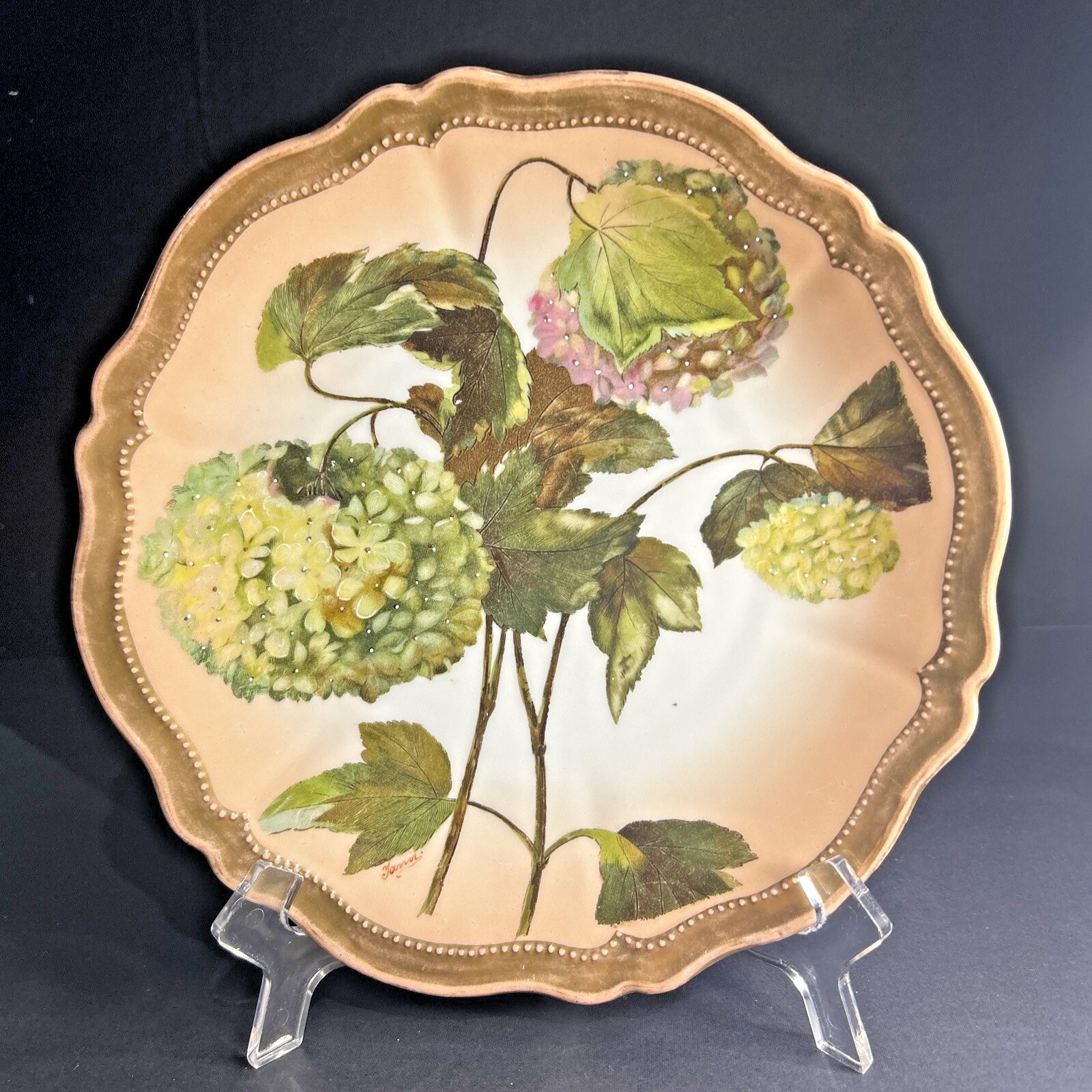 Antique O & EG Austria (circa 1899-1918) 9.5” Floral Plate Nice Condition Signed