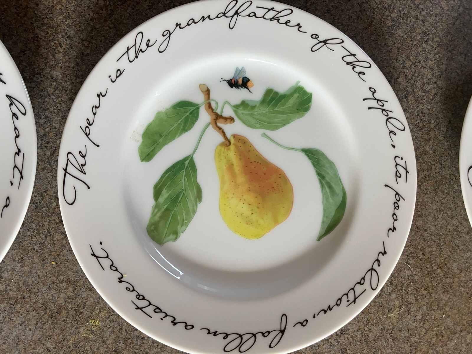Williams Sonoma Orchard Suite Salad Plates Set of 3 Plum Peach Apple NEW COND