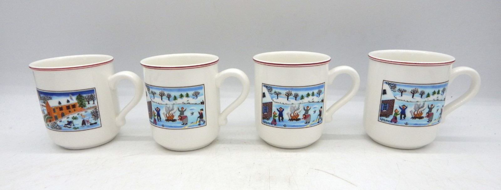 Lot of 4 Villeroy & Boch Naif Christmas Tea or Coffee Cups 10 Oz
