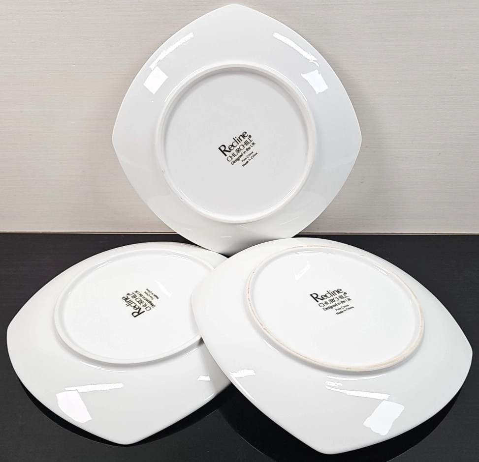 3 Churchill Recline Square Salad Plate Set White Elegant Serving Dining Dish Lot