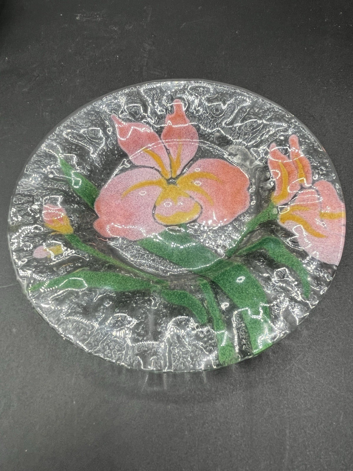 Sydenstricker Colorful Floral Crimped Fused Glass Plates Lot Of 9 Mixed Set
