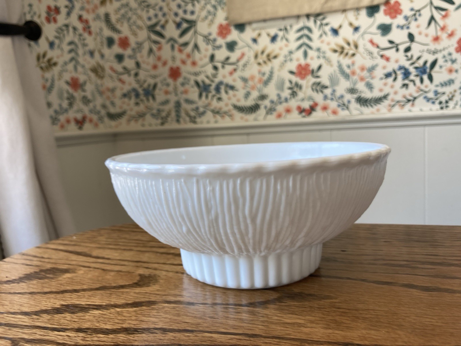 Vintage FTD Milk Glass Bowl Planter With Drainage Hole For Plants