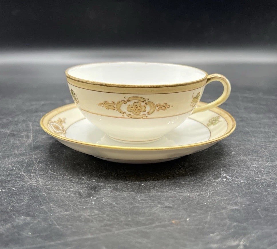 Nippon Morimura Teacup & Saucer Hand Painted Gold Design Vintage